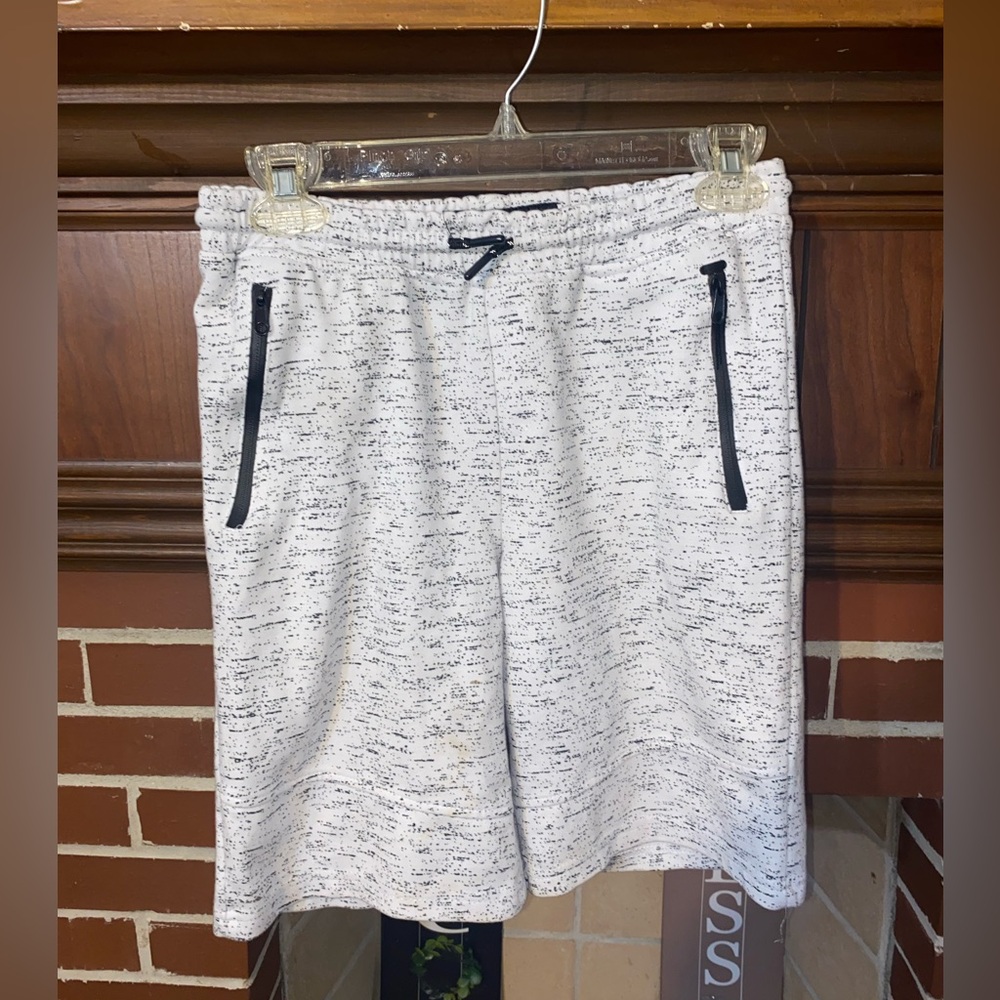 Men's White and Black Speckled Shorts